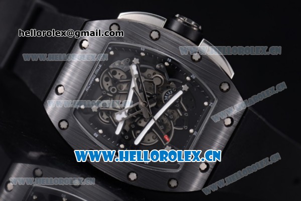 Richard Mille RM 038 Miyota 9015 Automatic PVD Case with Skeleton Dial and Black Rubber Strap Dot Markers - Click Image to Close